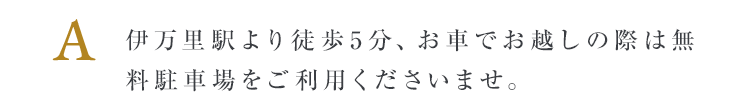 広島駅南口から徒歩5分、お車でお越しの方は専用駐車場をご利用くださいませ。