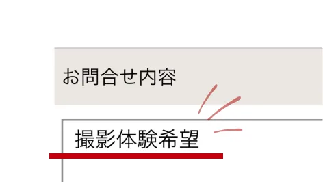 お問い合わせ内容に撮影体験希望とご記入ください