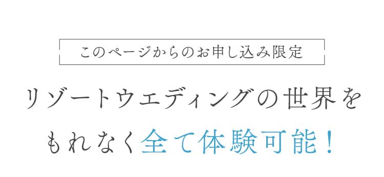 リゾートウエディングの世界をもれなく全て体験可能！
