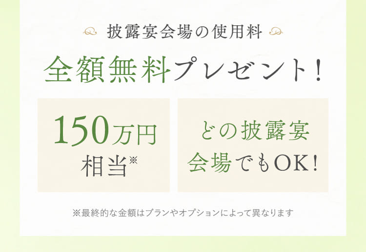 披露宴会場の使用料全額無料プレゼント