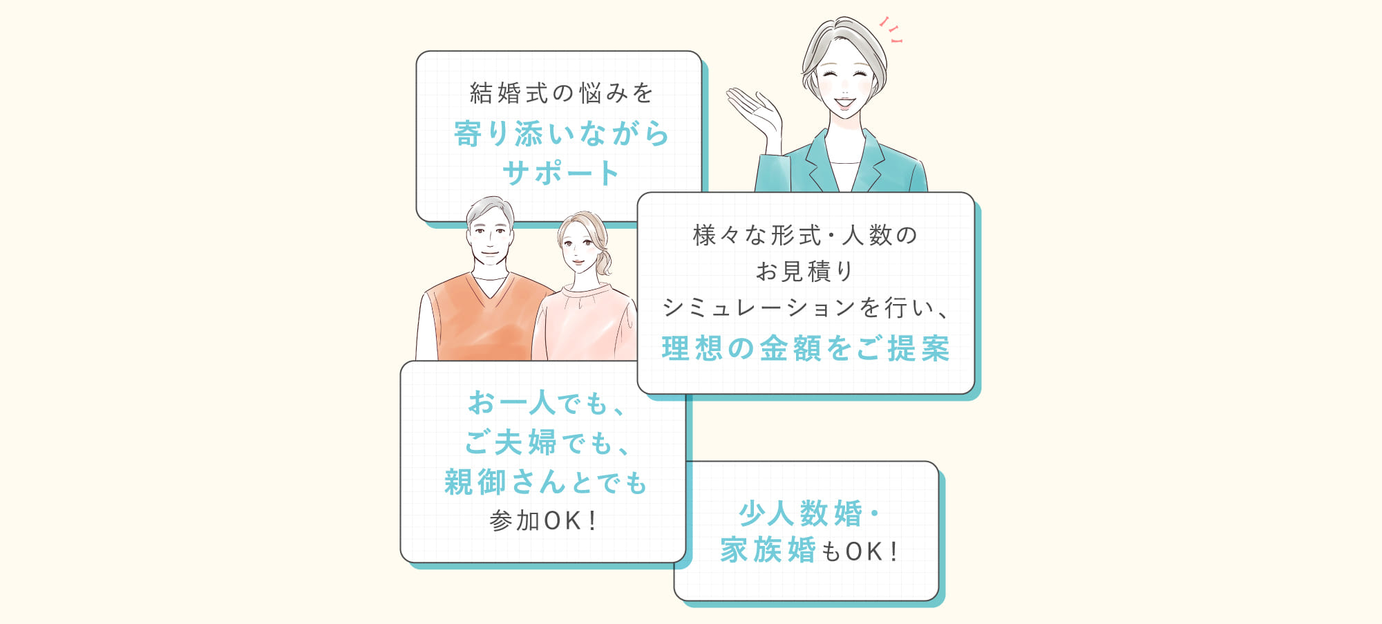 結婚式の悩みを寄り添いながらサポート...