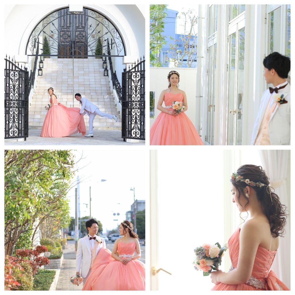 真っ白の会場とピンクのカラードレスがとても柔らかく優しい雰囲気になり、お2人らしいおしゃれで可愛いお写真が撮影できました☆